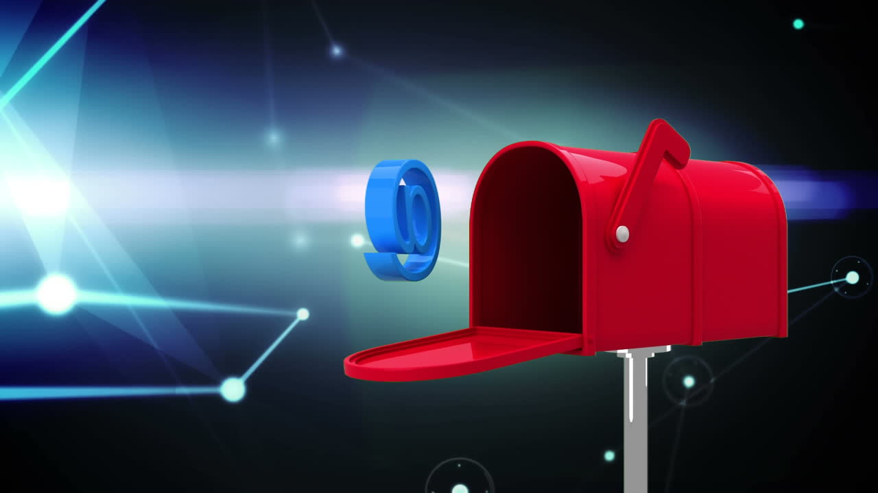 문자 상자 의 디지털 로 생성 된 애니메이션 과 at 기호 기호