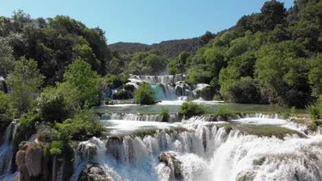 aerial of the famous staircase waterfalls at the beautiful krka national park, croatia