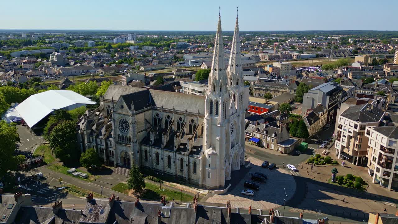 Saint-André church in Châteauroux, France. Aerial drone panoramic view, cityscape