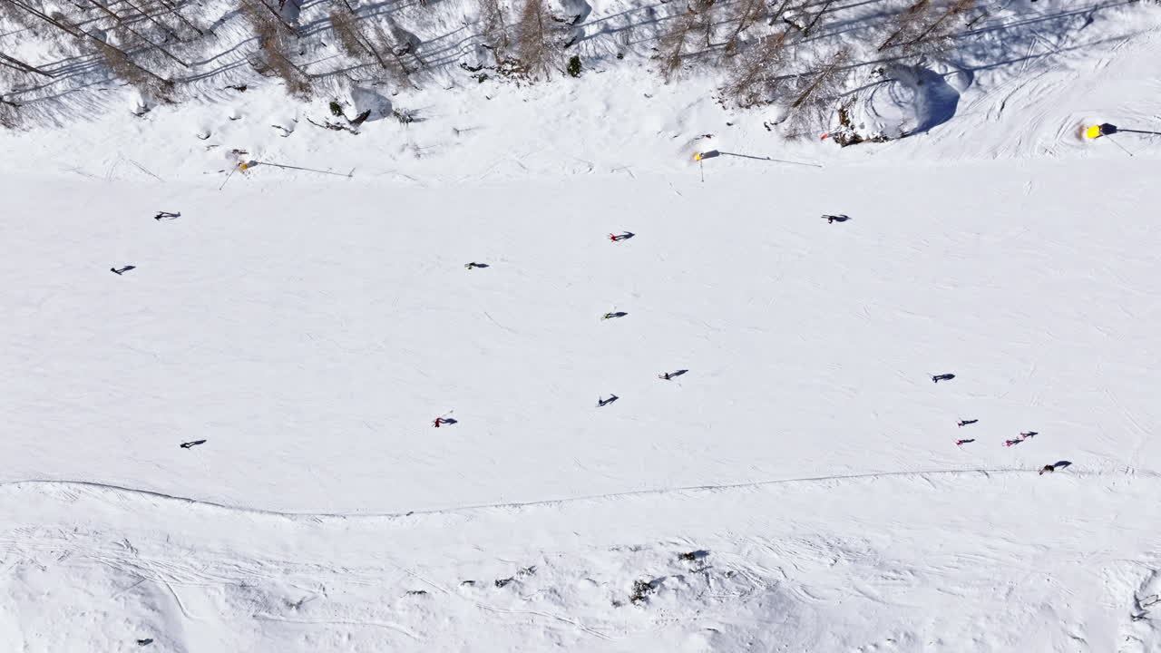Aerial drone view of the Colfosco ski resort in South Tyrol, Dolomites, Northern Italy