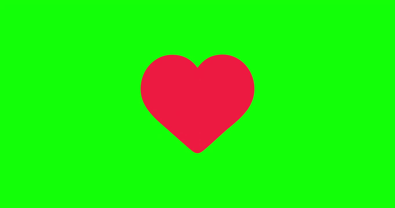 Red heart appearing on green screen, vector animation after double tap or like on instagram, normal and slow motion speed