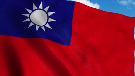 taiwan flag waving in the wind, blue sky background. 4k