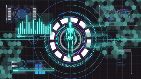 escaneo del cuerpo humano y animación de análisis de datos a través de interfaz digital con gráficos
