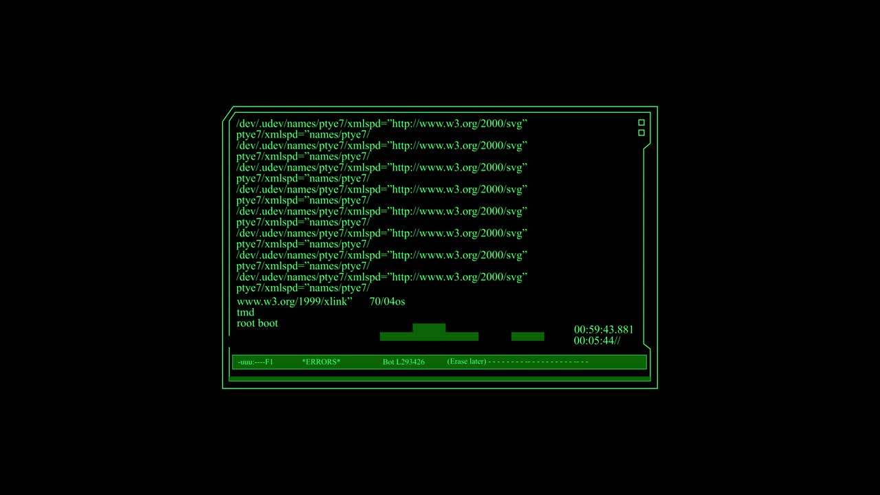 Hacking monitor display with data numbers and text. Computer graphic vfx