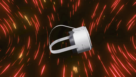 animation of vr headset over neon lights moving on black background