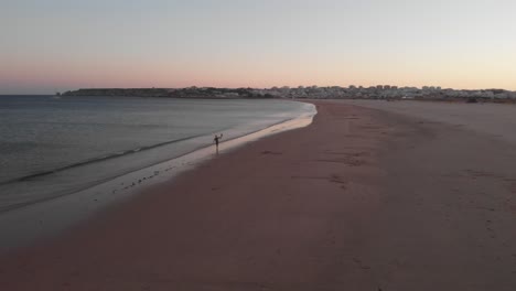 aerial from meia praia in lagos portugal, sunset