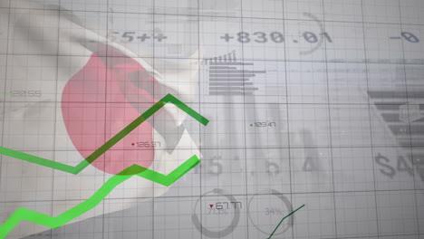 Animación-Del-Procesamiento-De-Datos-Financieros-Sobre-La-Bandera-De-Japón