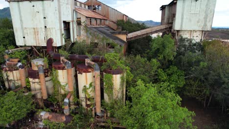 close up drone footage of koloa sugar mill built in 1835, aerial