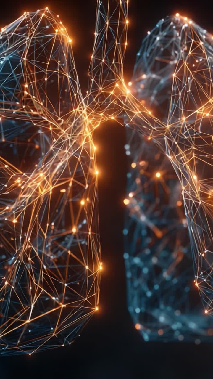 A Stunning Digital Representation of Human Lungs, Showcasing Intricate Neural Networks and Glowing Connections, Reflecting the Complexity of Respiratory Functionality