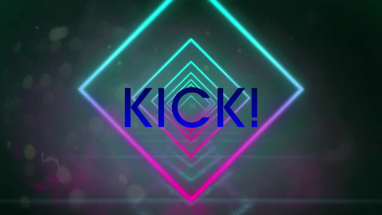 animación de texto de patada y formas en fondo negro