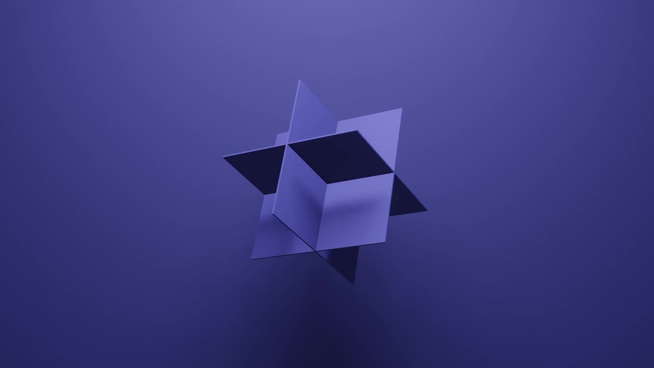 Square geometric shape rotates in random direction 3d rendering on violet background. Abstract seamless loop simple animation