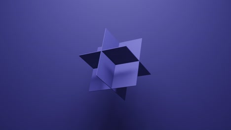forma geométrica cuadrada gira en dirección aleatoria renderización 3d en fondo violeta. bucle sin costuras abstracto animación simple