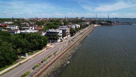 charleston sc, charleston south carolina, historic old homes along the battery with arthur ravenel jr bridge in background