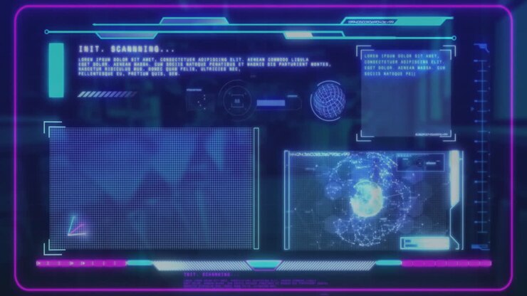 Scanning data and global network analysis animation over futuristic interface