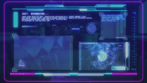 animación de datos de escaneo y análisis de red global a través de una interfaz futurista