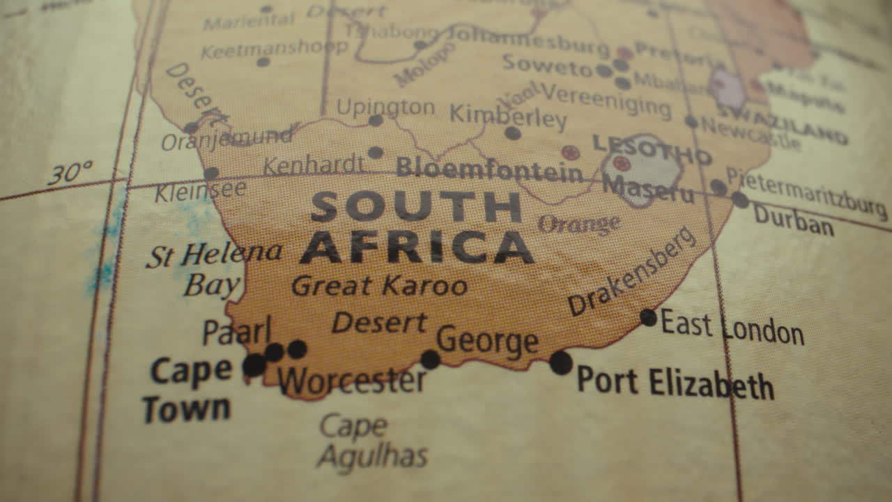 Close-up of a vintage world globe, highlighting South Africa
