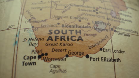 close-up of a vintage world globe, highlighting south africa