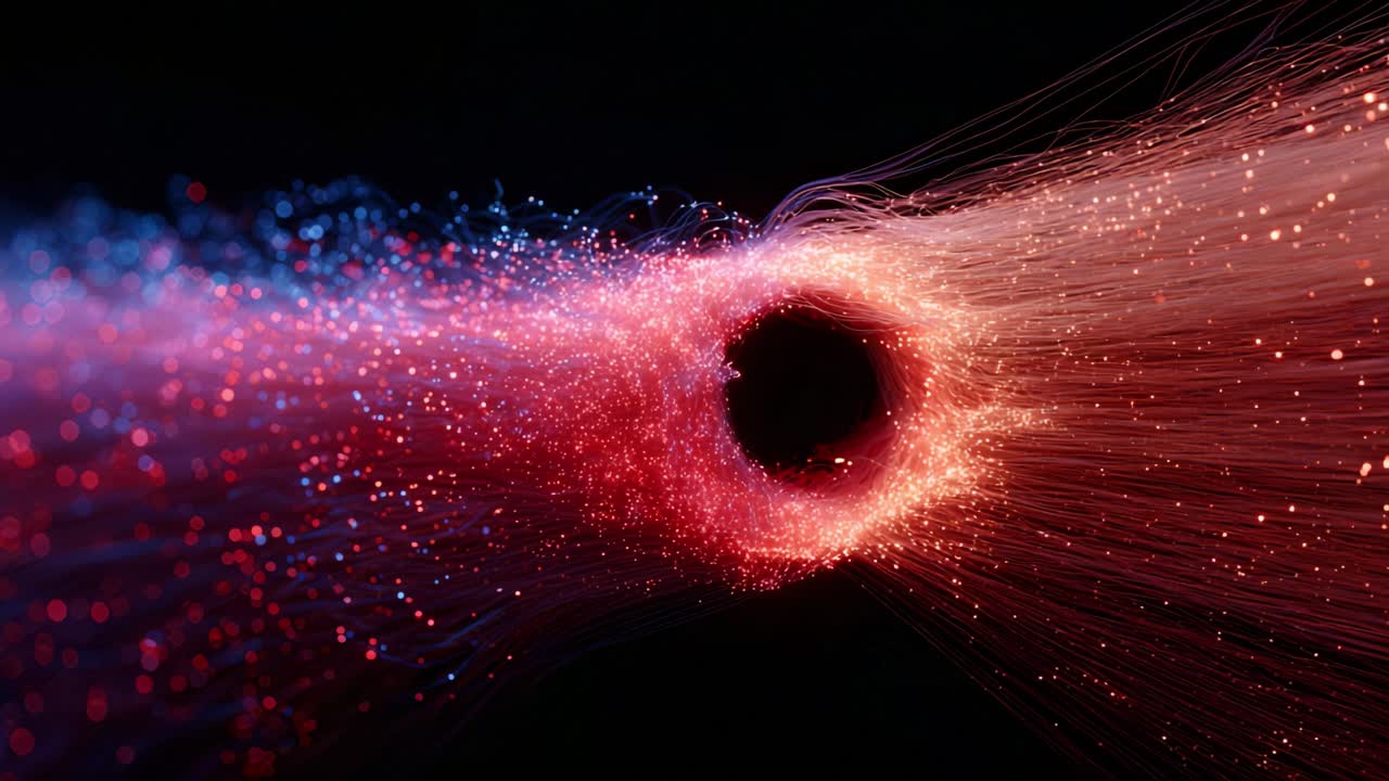 Dynamic Visual Representation of Energy Flow: Captivating Particle Motion Through a Central Core, Illustrating the Beauty of Vibrant Colors and Intricate Patterns of Light Interaction