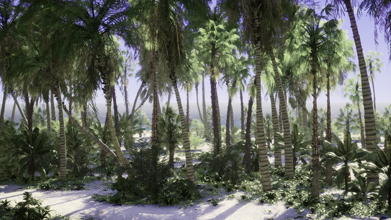 Lush tropical paradise with vibrant greenery by the serene coastline