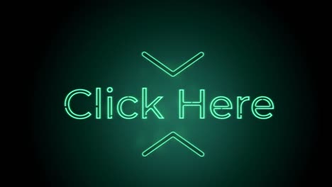 animación de palabras verdes de estilo neón haga clic aquí parpadeando sobre un fondo verde oscuro