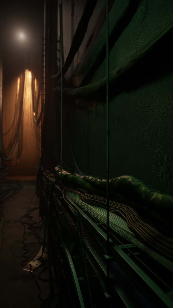 케이블과 전선이 있는 어고 무서운 방