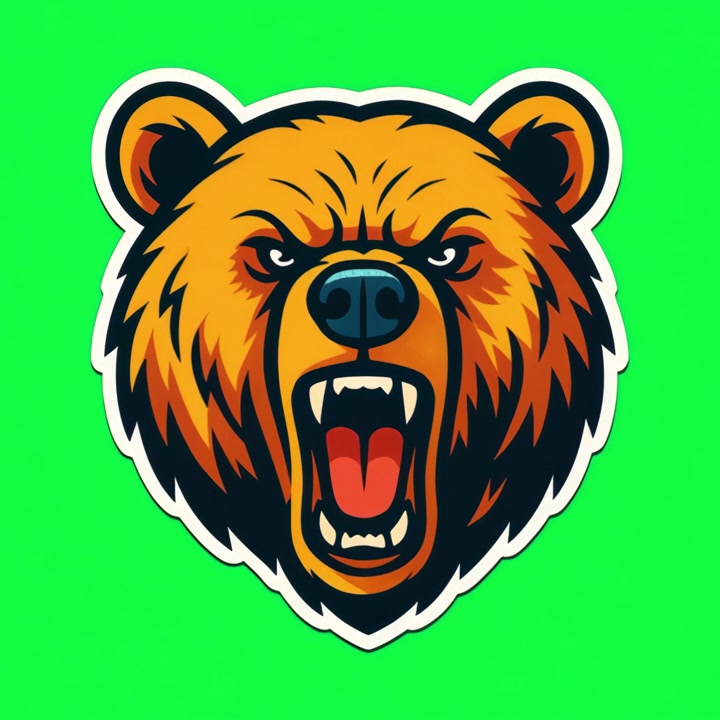 Animierte Illustration eines brüllenden Grizzlybärenkopfes
