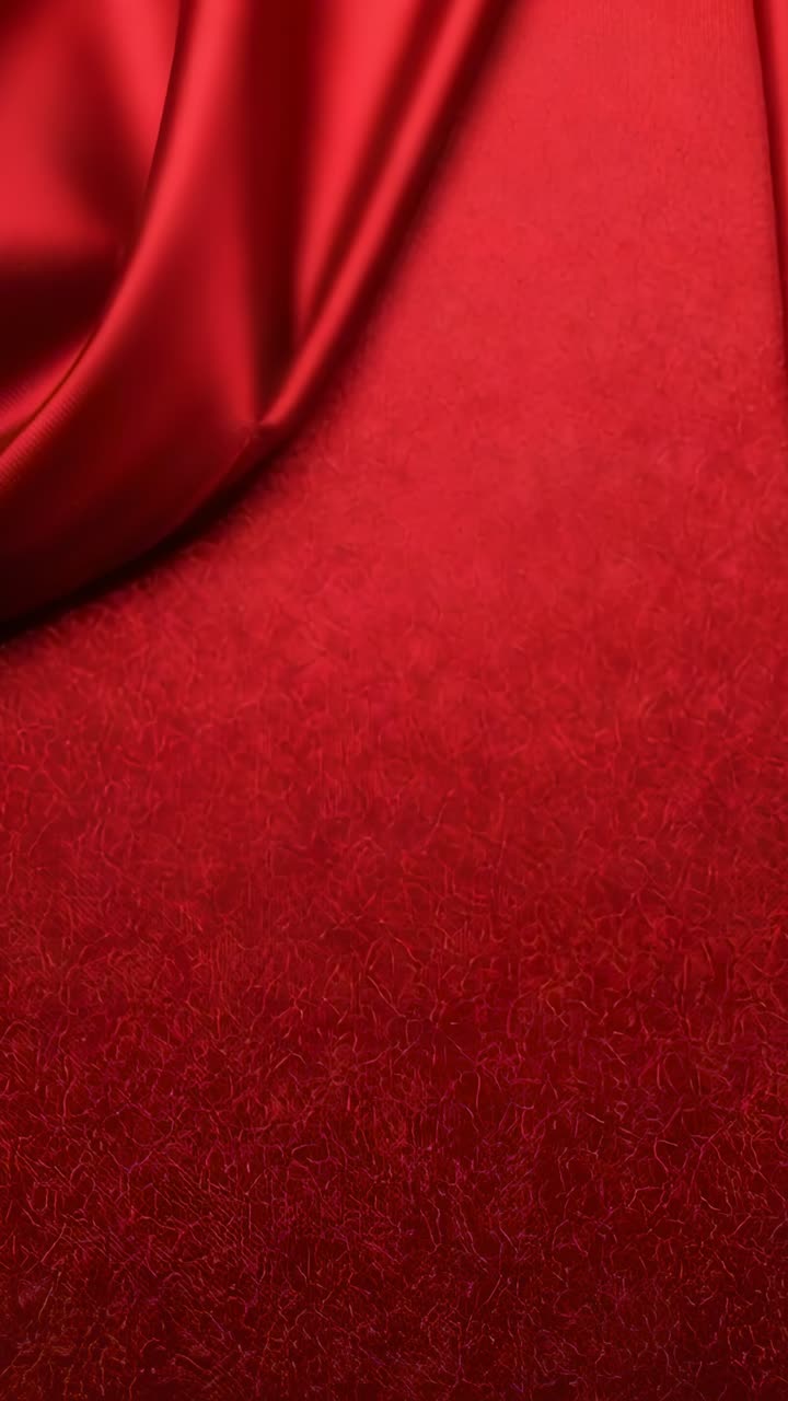 Vertical video: Moving camera revealing deep red velvet in studio to highlight satin fold and seam