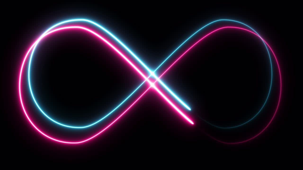 Neon sign of infinity. Lines in motion.