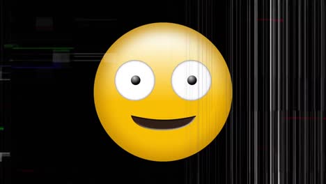 Digital-animation-of-tv-static-effect-over-silly-face-emoji-against-black-background