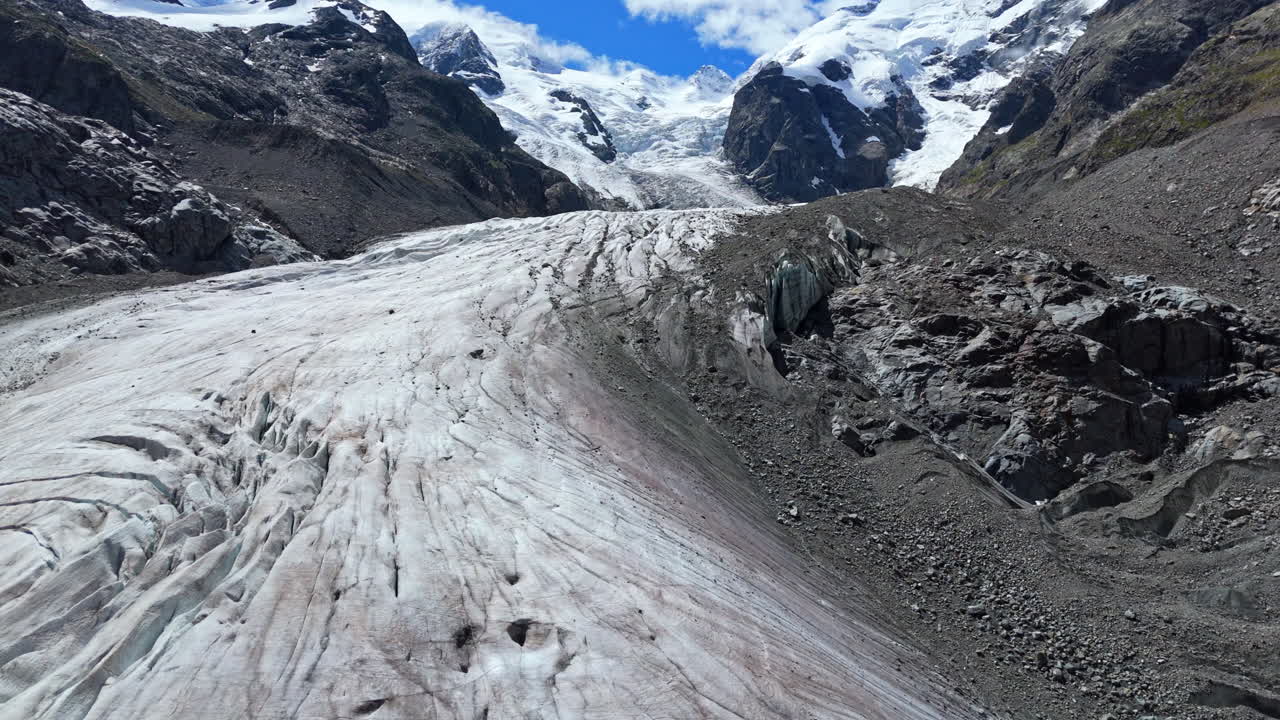 Breathtaking view of Morteratsch Glacier under clear blue skies, serene moment