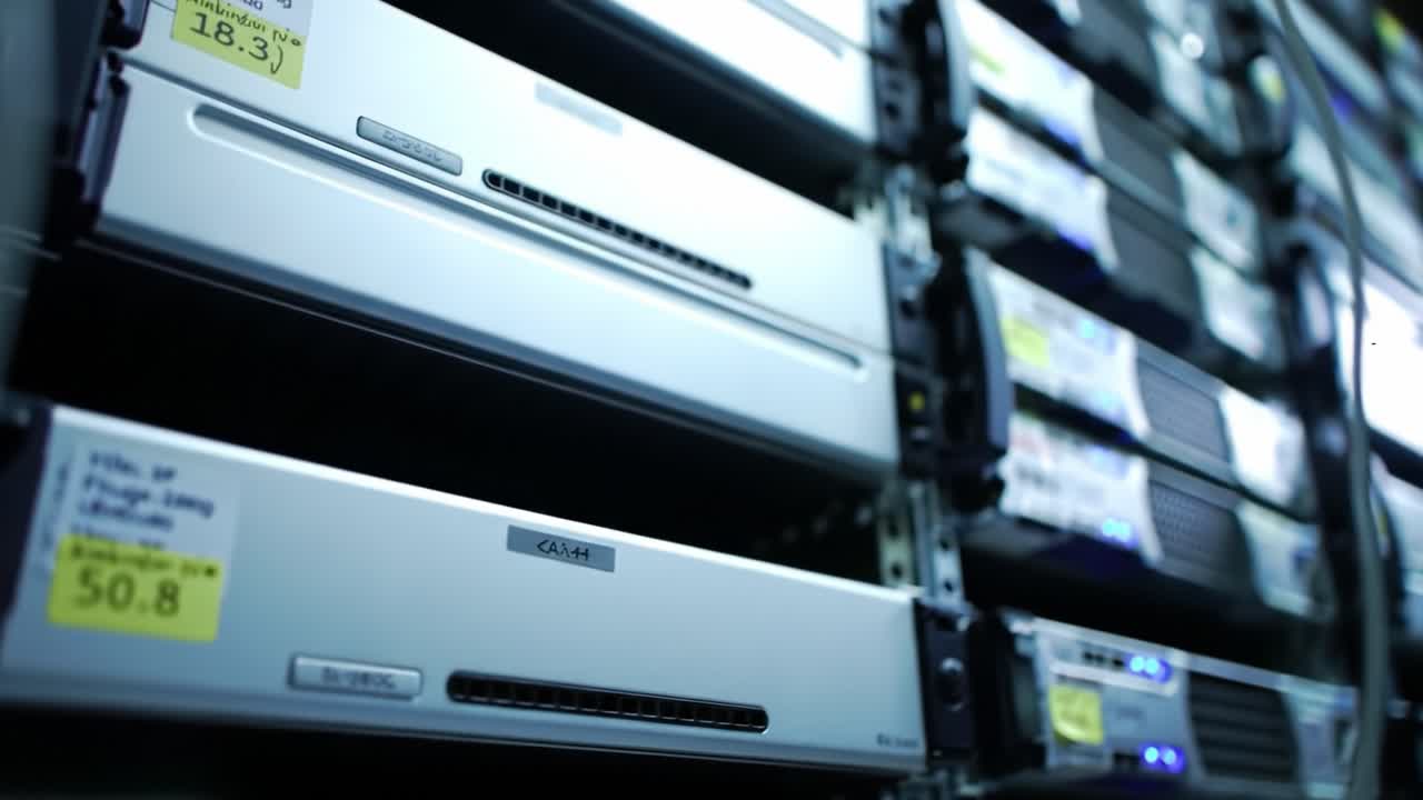 A Close-Up View of Modern Data Storage Equipment in a Server Rack, Highlighting Cutting-Edge Technology Ensuring Efficient Data Management and Accessibility