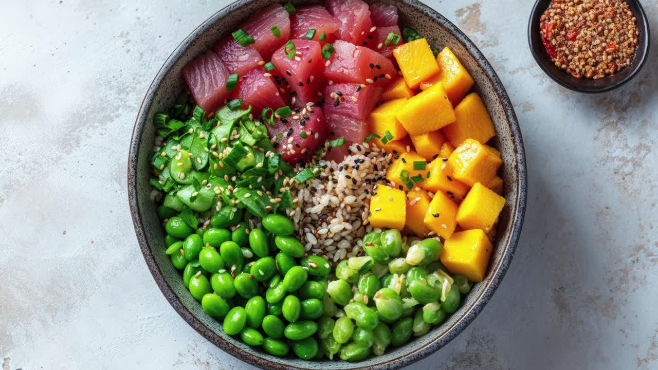 un delicioso plato de mango y atún