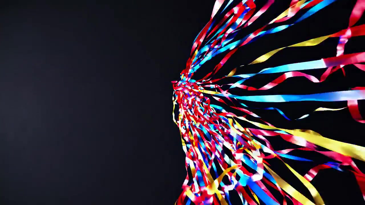 Colorful Ribbons Flowing and Twisting Against a Black Background