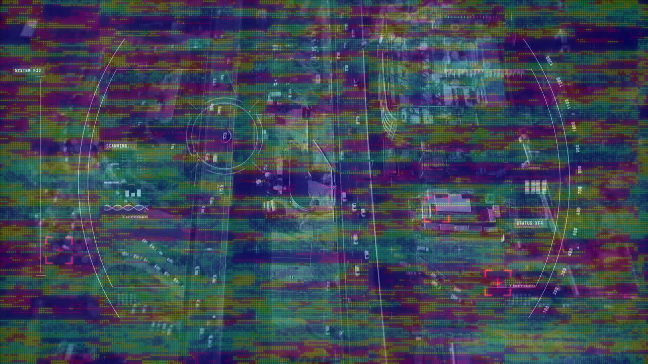 끊임없는 루프의 줄무 ⁇ 에서 바쁜 도로 교통 위의 범위와 함께 화면의 애니메이션