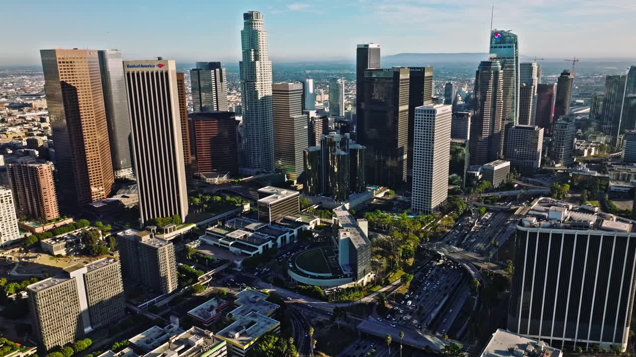 Downtown Los Angeles on blue sky sunny day in California