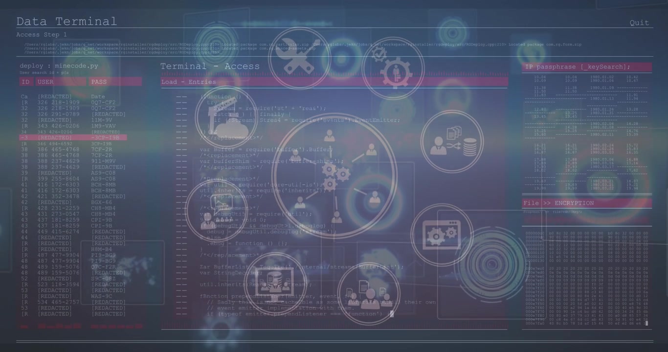 Animation of data processing over blue background