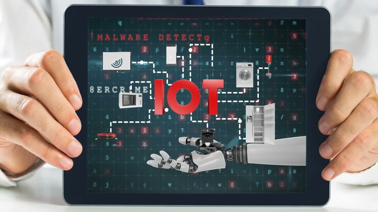 Tablet che mostra un braccio robotico
