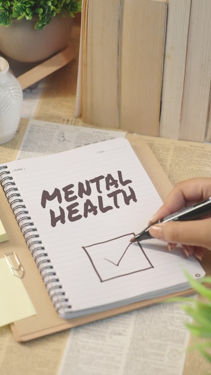 VERTICAL VIDEO OF TICKING OFF MENTAL HEALTH FROM CHECKLIST