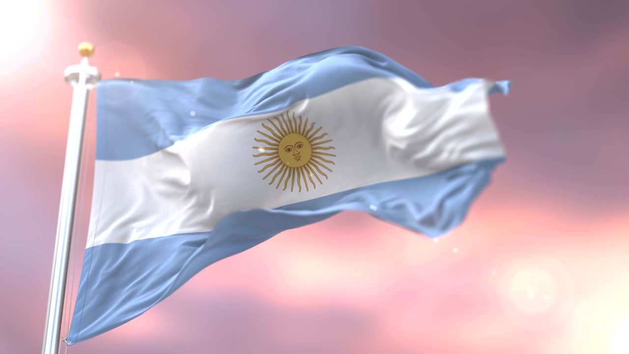 bandera argentina agitando en el viento al atardecer, bucle