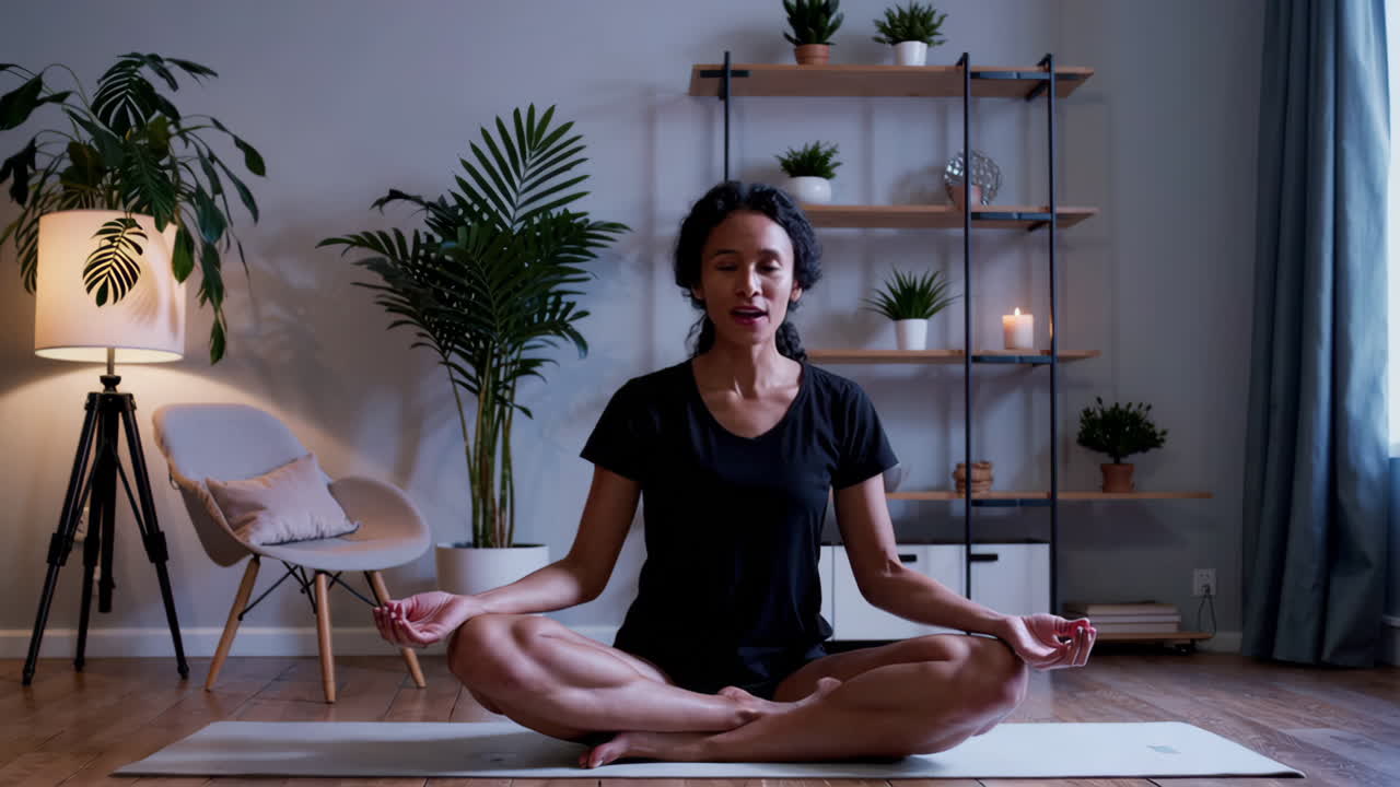 mujer meditando en casa