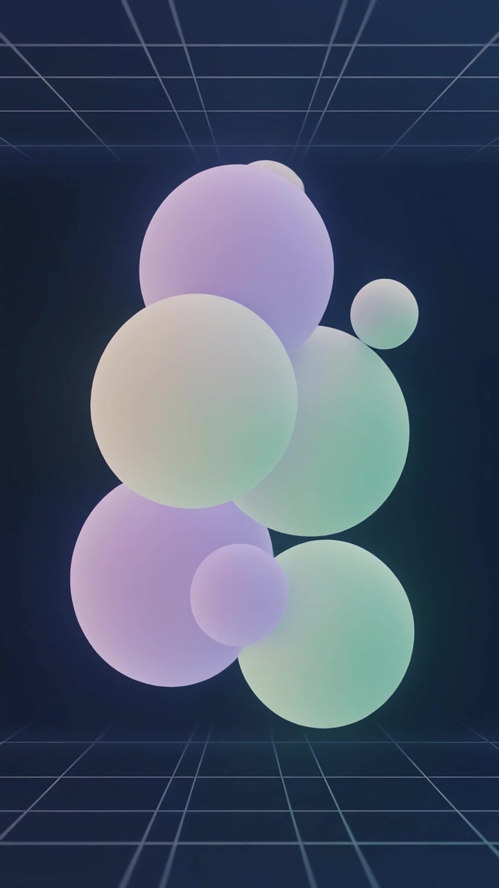 Abstract 3D Animation of Floating Pastel Spheres in Grid Space