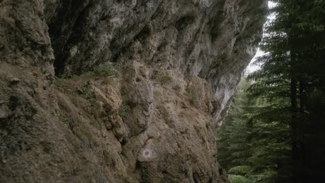 tilt-up shot of a rock wall