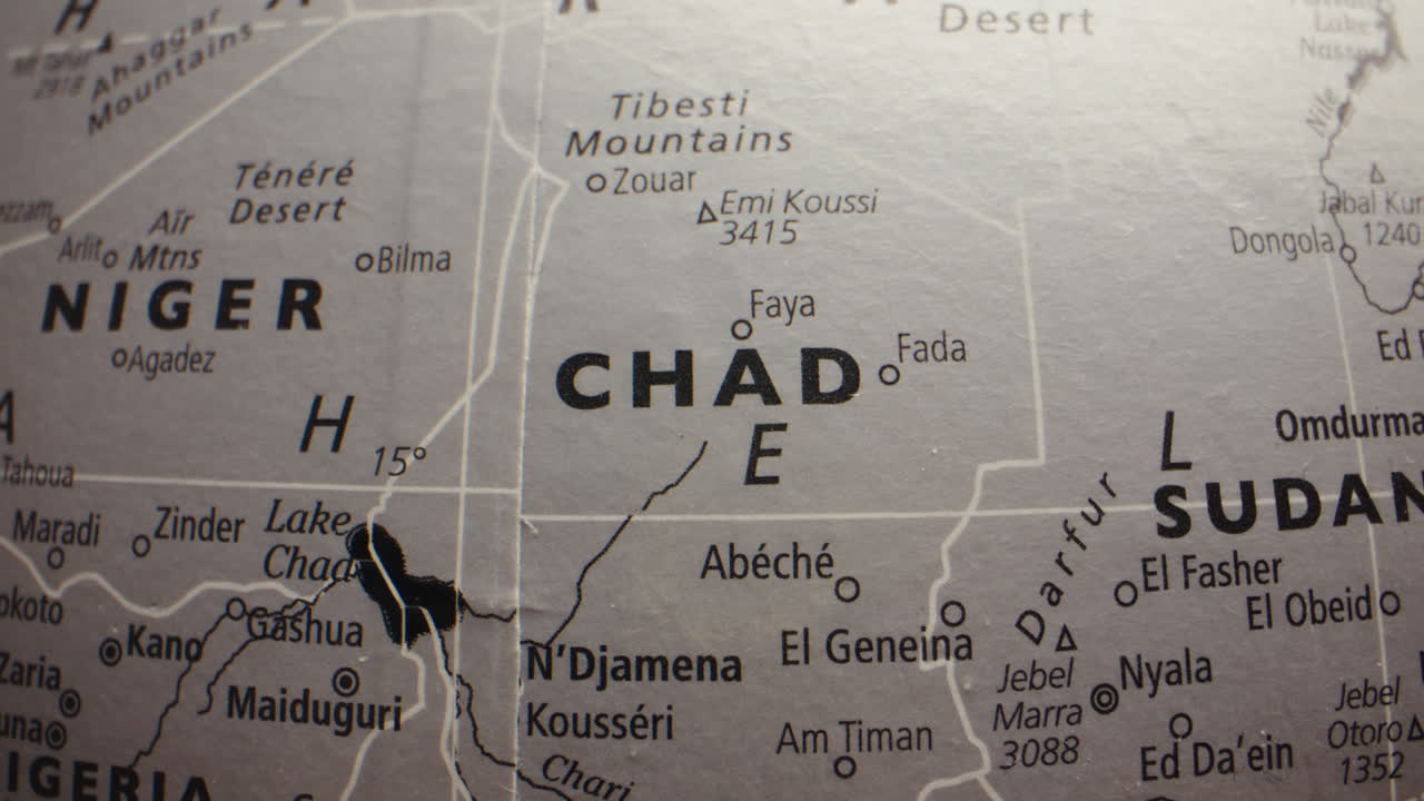 Close-up View of Central African Countries on a Map or Globe