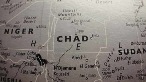 close-up view of central african countries on a map or globe