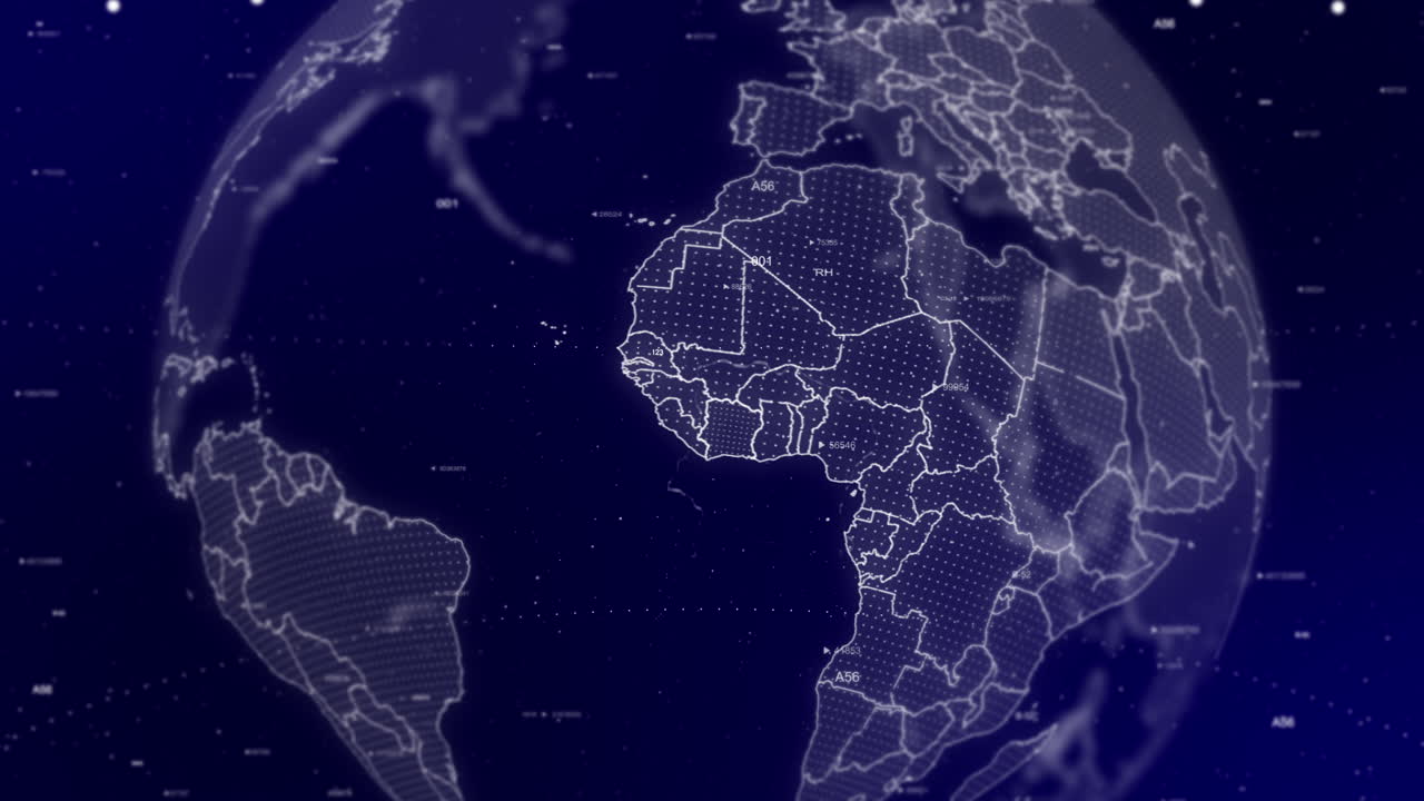 영화적 인 비디오 배경 은 아이보리 코스트 나라 를 확대 하여 회전 하는 디지털 지구 를 보여 줍니다