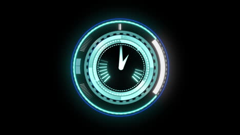 animación de escaneo de alcance con reloj sobre fondo negro
