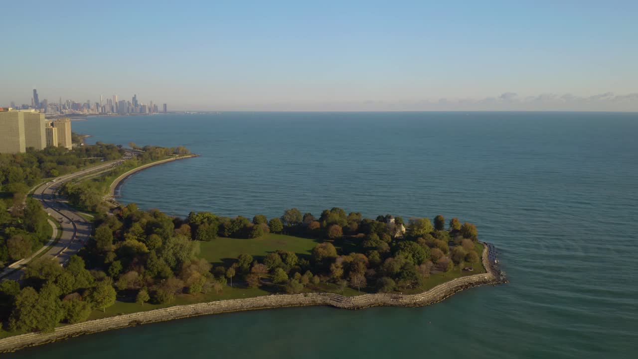 곶에서 시카고 스카이라인의 놀라운 조감도