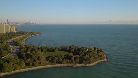increíble vista aérea del horizonte de chicago desde el punto promontorio