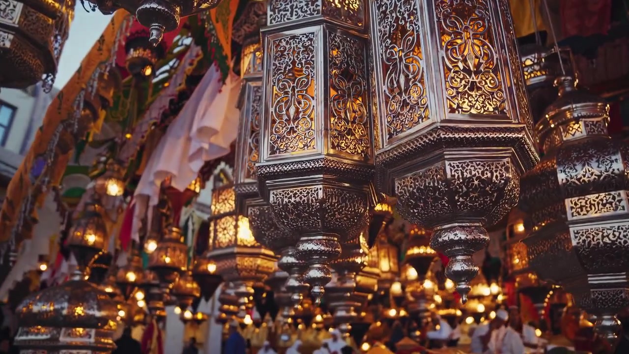 Traditional Moroccan Market Illuminated by Ornate Lanterns
