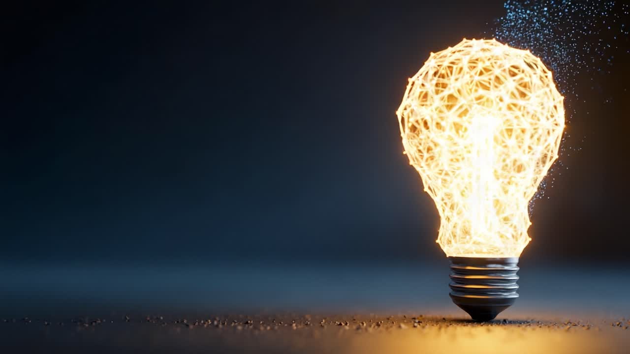 A Stunning Evolution of a Light Bulb: From a Complex Network of Connections to a Bright, Illuminated Form, Symbolizing Creativity and Innovation